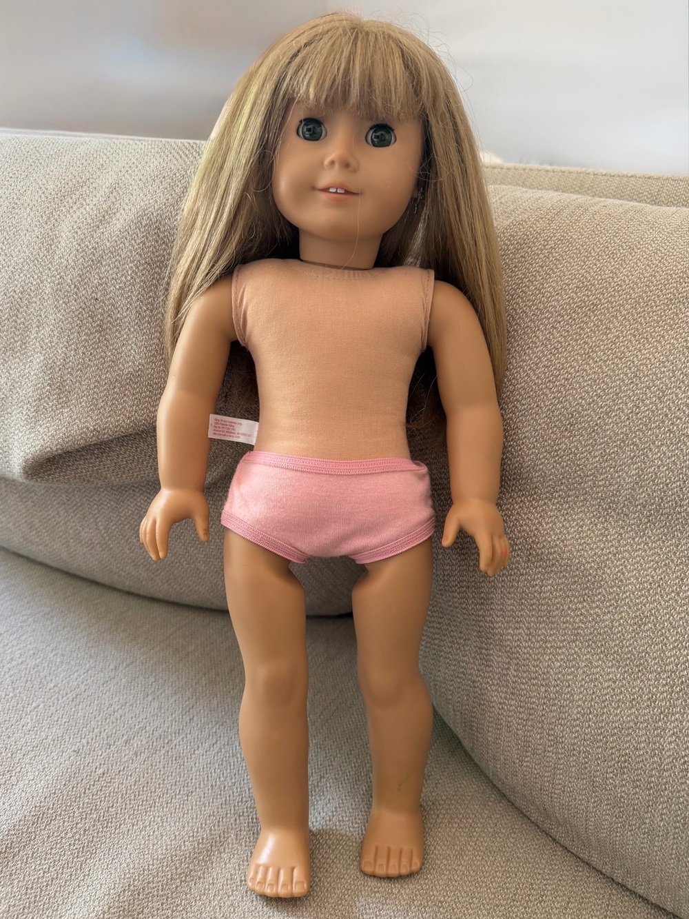 American Girl Blonde Doll in Pink Underwear and Peach Bodysuit